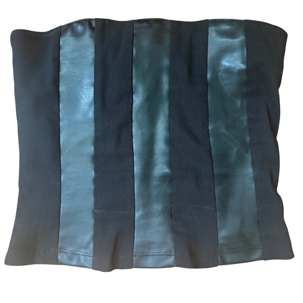 Vintage Lucent Black Faux Leather Paneled Tube Top Strapless Y2K Size S Made USA